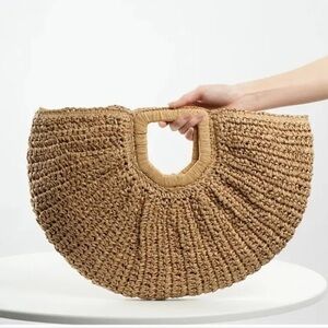 Ramala Women's Half Moon Woven Crochet Raffia Clutch